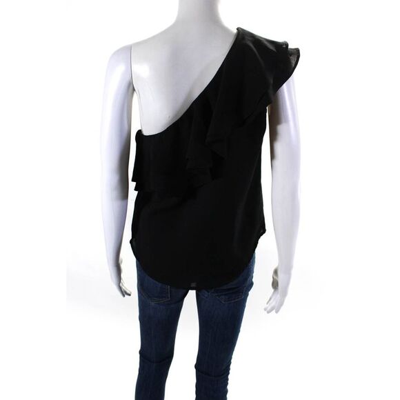 Ellelauri Women's Asymmetrical Ruffle Sleeveless Blouse Black Size S - Picture 3 of 6